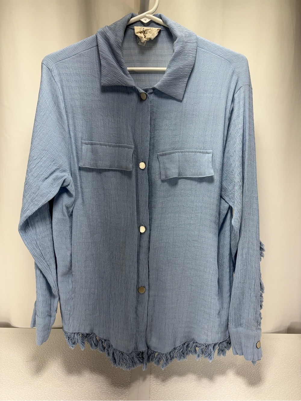 Fantastic Fawn Sky Blue Textured Button-Front Shirt Jacket 4560